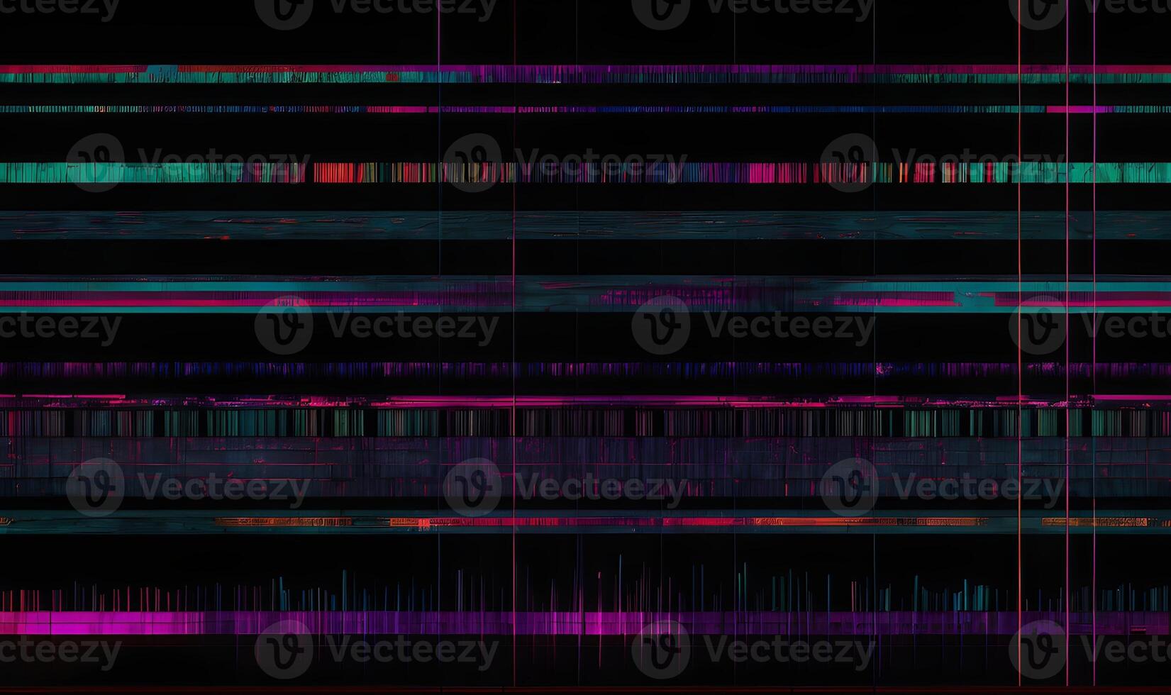 Digital texture with glitch effect and error data RGB signal, bending distortion on dark background. photo
