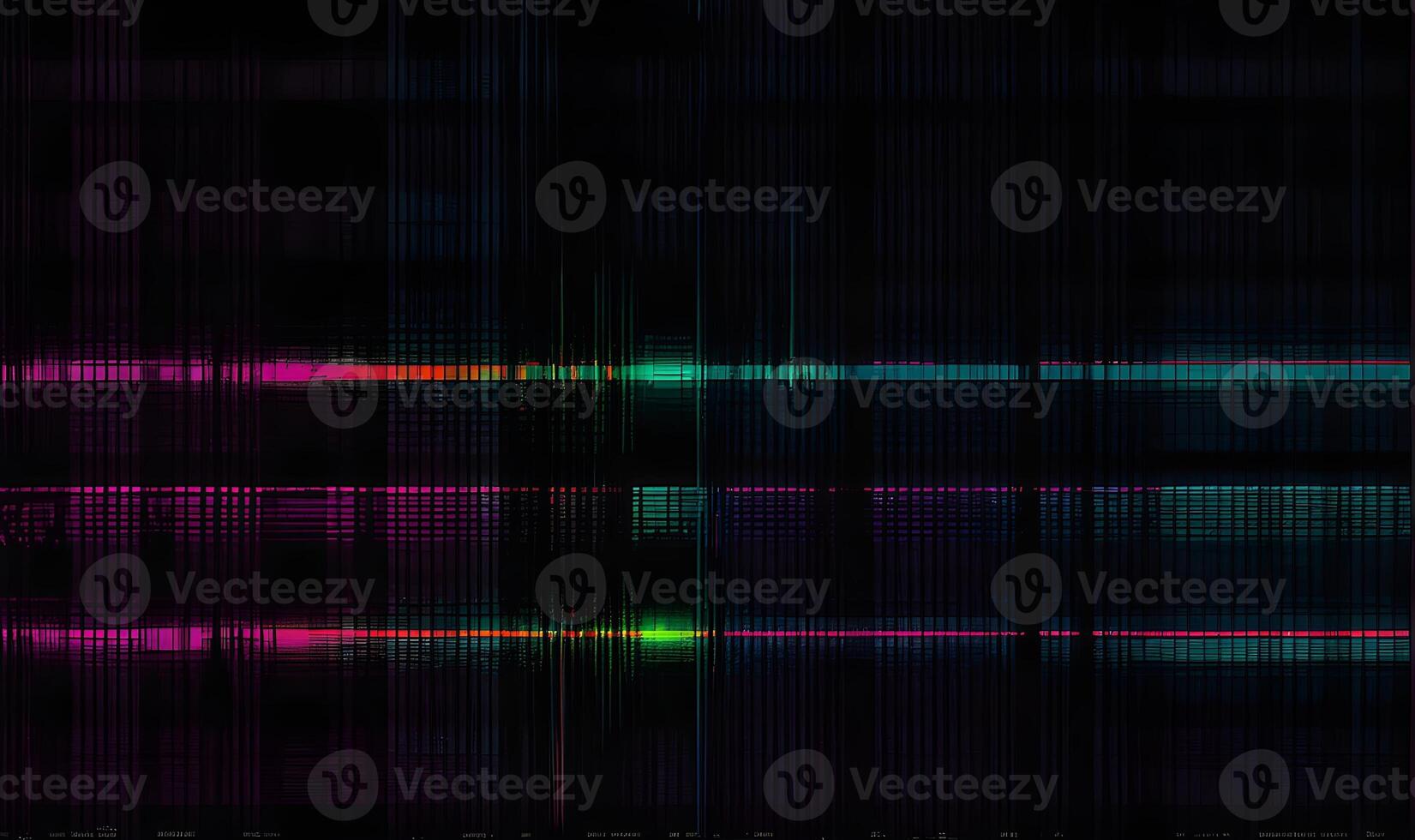 Digital texture with glitch effect and error data RGB signal, bending distortion on dark background. photo