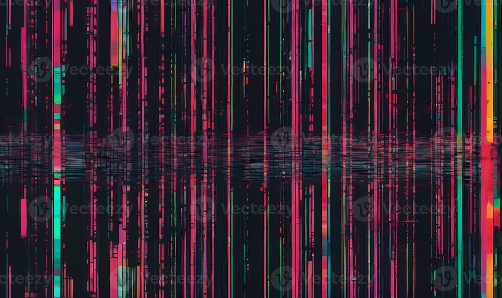 Digital texture with glitch effect and error data RGB signal, bending distortion on dark background. photo