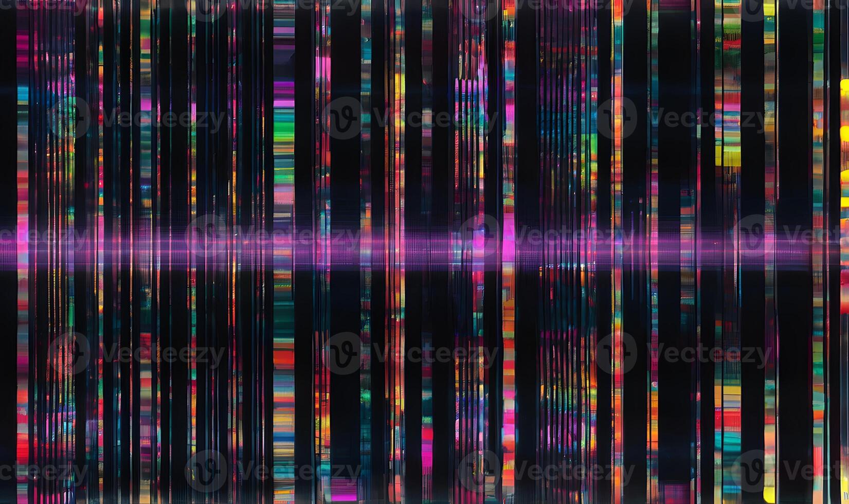 Digital texture with glitch effect and error data RGB signal, bending distortion on dark background. photo