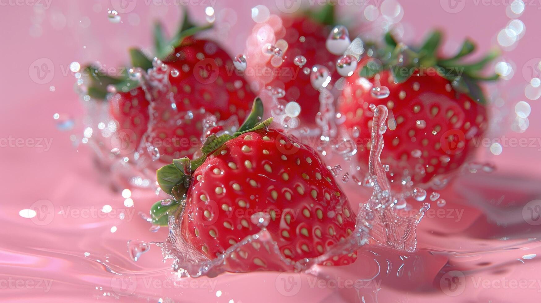 strawberry flying through the air with a splash photo