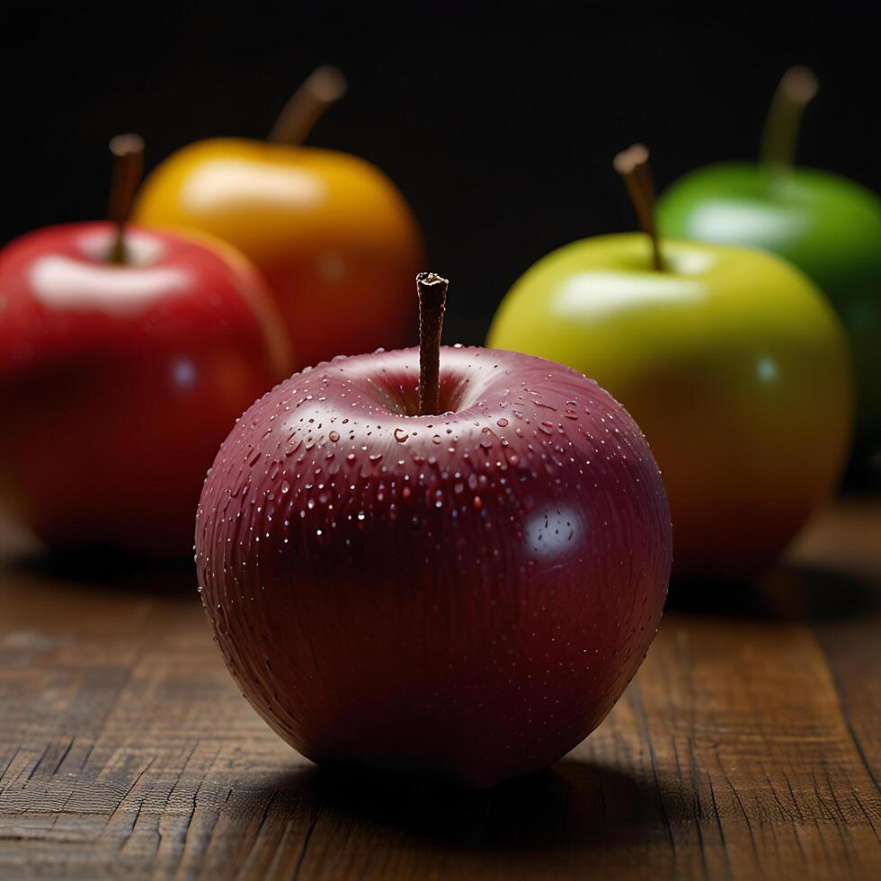 fake plastic apples, synthetically engineered in labs rather than grown from nature's seeds background illustration. - photo
