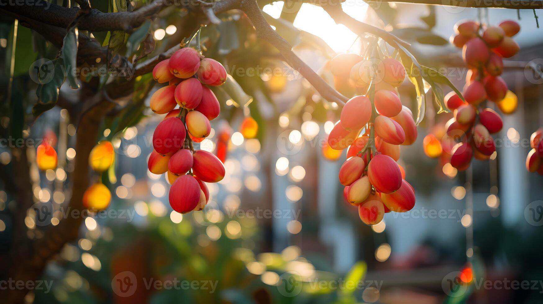 Colorful fruits are hanging on the branches. photo