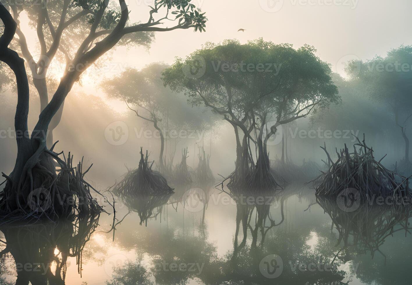 Silent Sentinels Mangroves Bathed in Dawn Light photo
