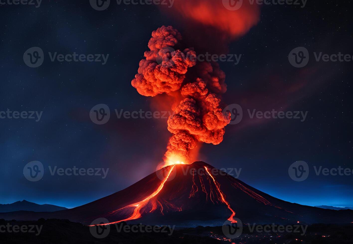 Starlight Witness A Panoramic View of Eruption Under a Celestial Canopy photo