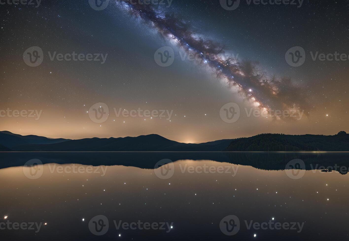 Starry Reverie A Serene Lake Reflects the Milky Way photo