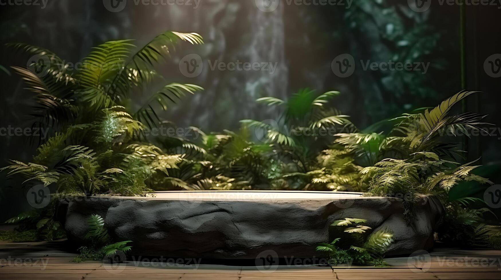 Tropical garden forest and Podium for Product Display nature background photo