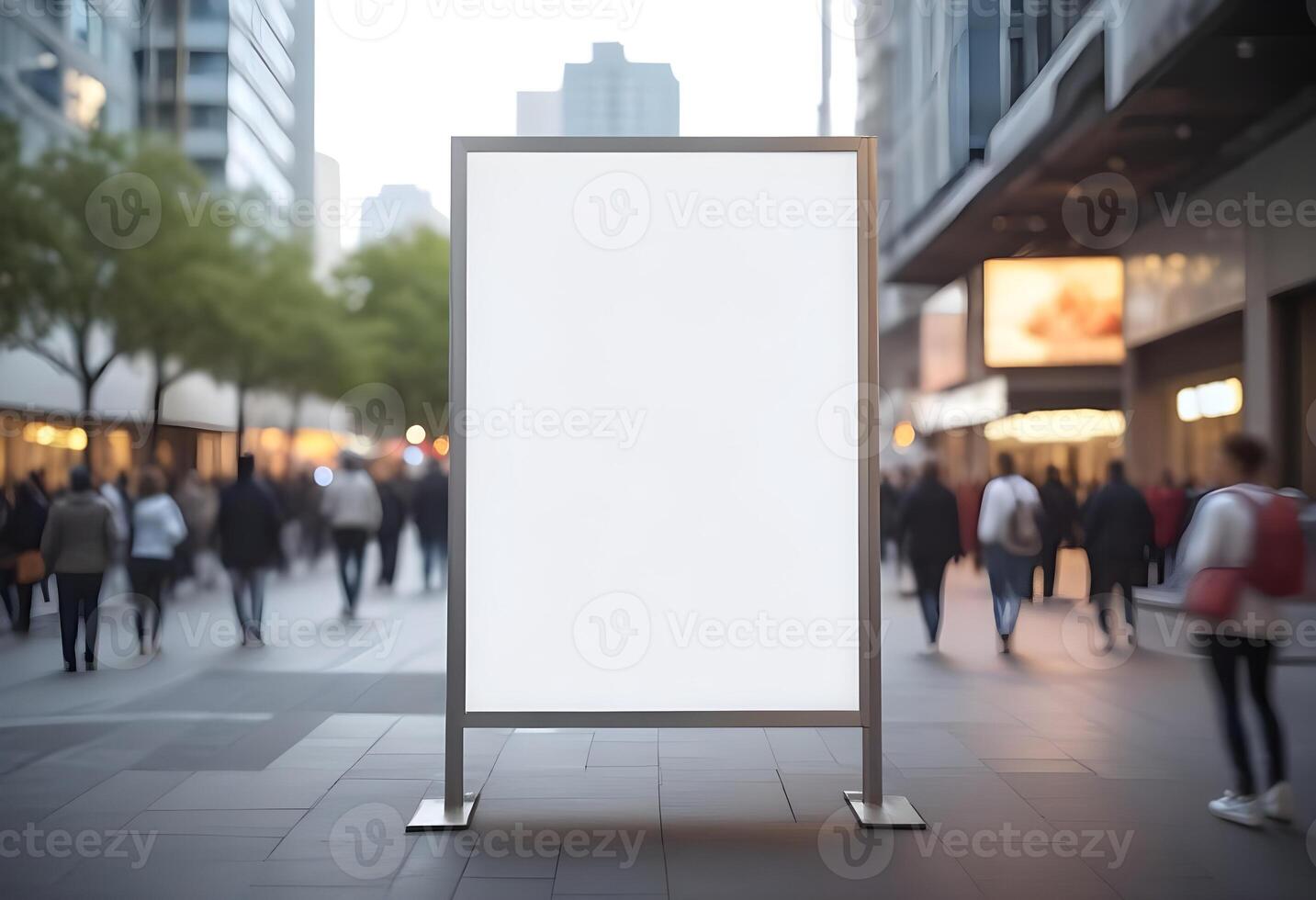 Portrait of city center mock up Empty Light Box in the Blurred background photo