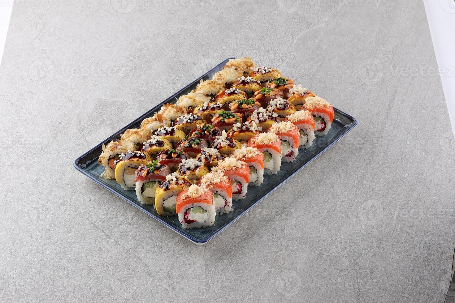 sushi set on the black stone photo