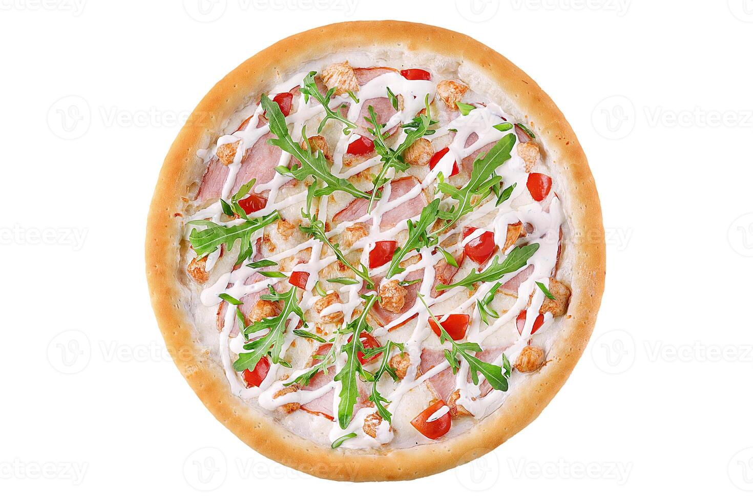 Top Views of Pizza with chicken Ranch for Food Delivery Site or Pizzeria photo