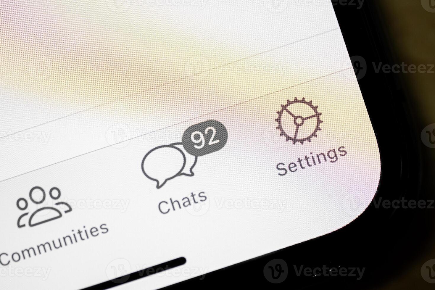 Smart phone screen with 92 unread chat messages photo