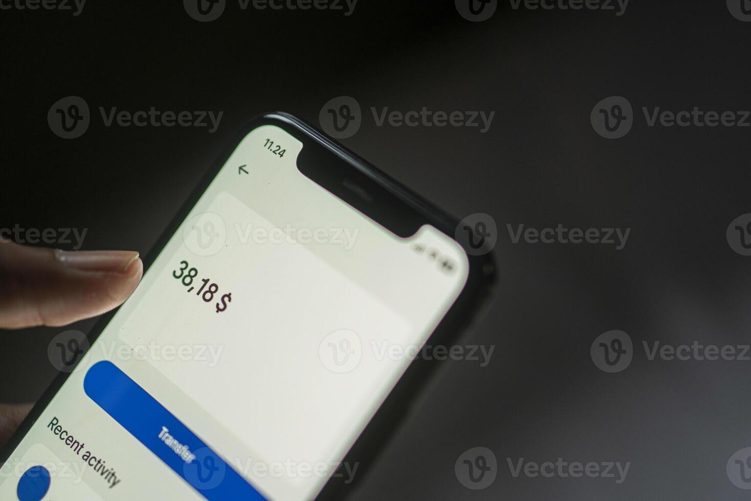 Smart phone displaying balance in financial app photo