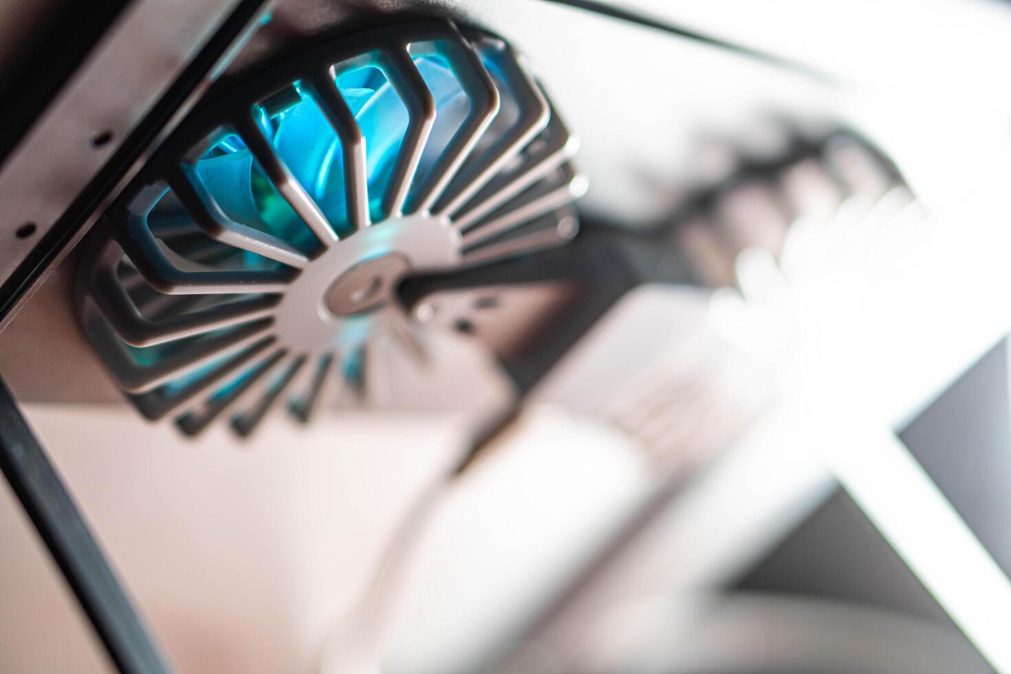 Cooling Fan with Blue LED Lights in Computer Case photo