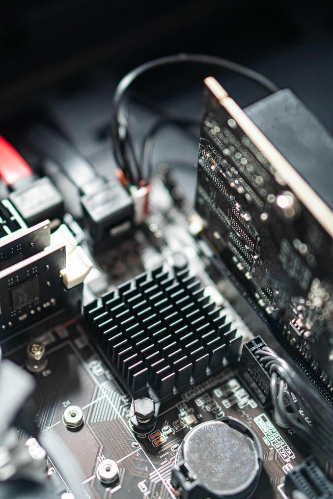 Close-up of Computer Motherboard Components photo