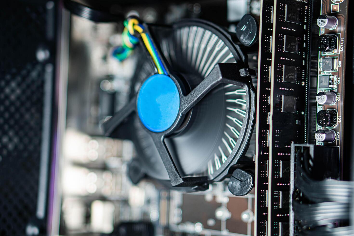 Close-up of Computer CPU Cooler and Motherboard photo