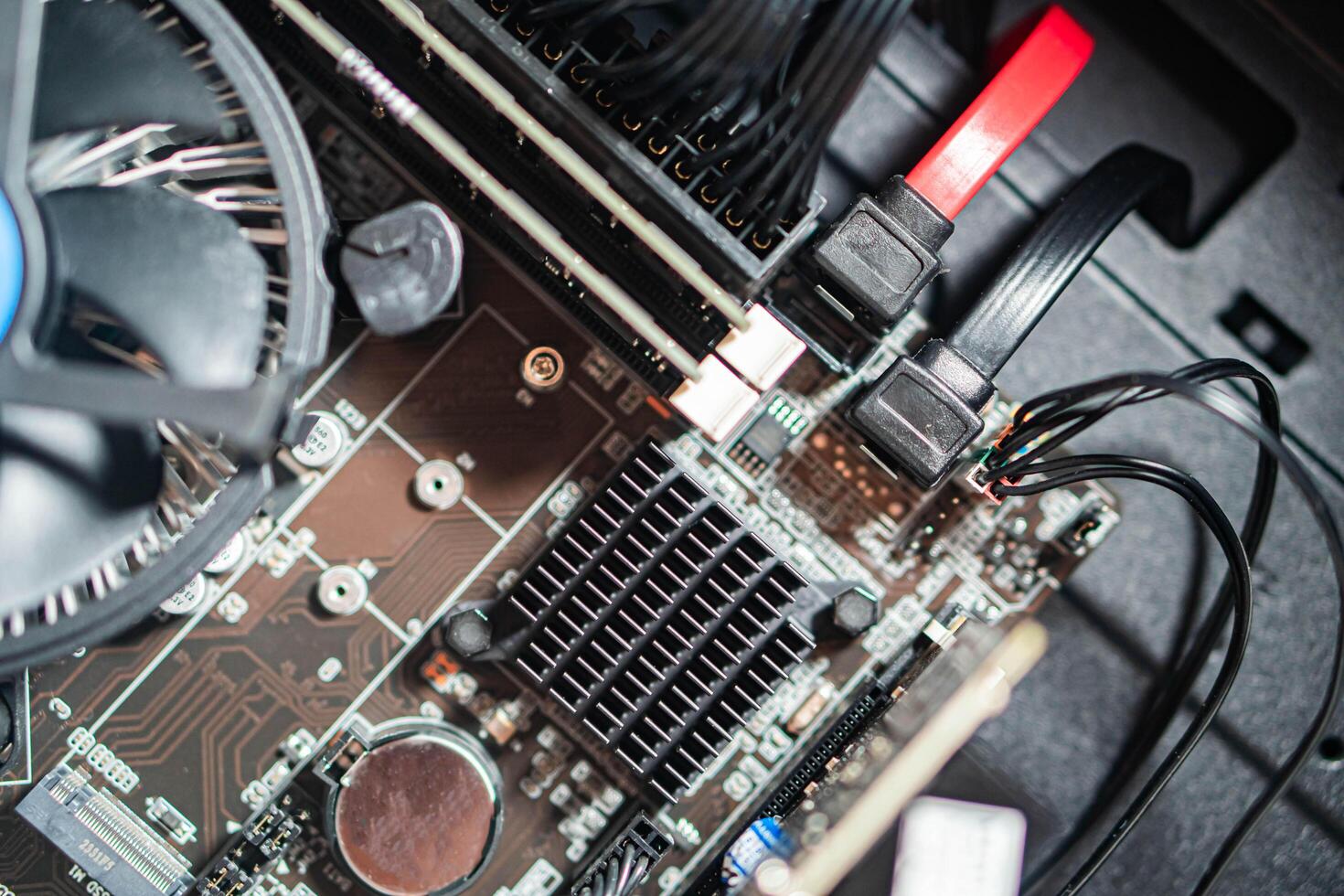 Close-up of Computer Motherboard Components photo
