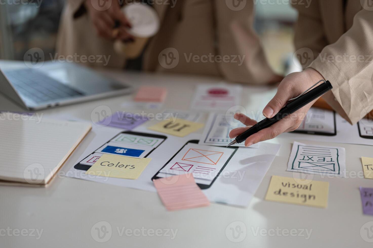 Close-up hand image of a creative UX UI graphic designer team is in the meeting. photo