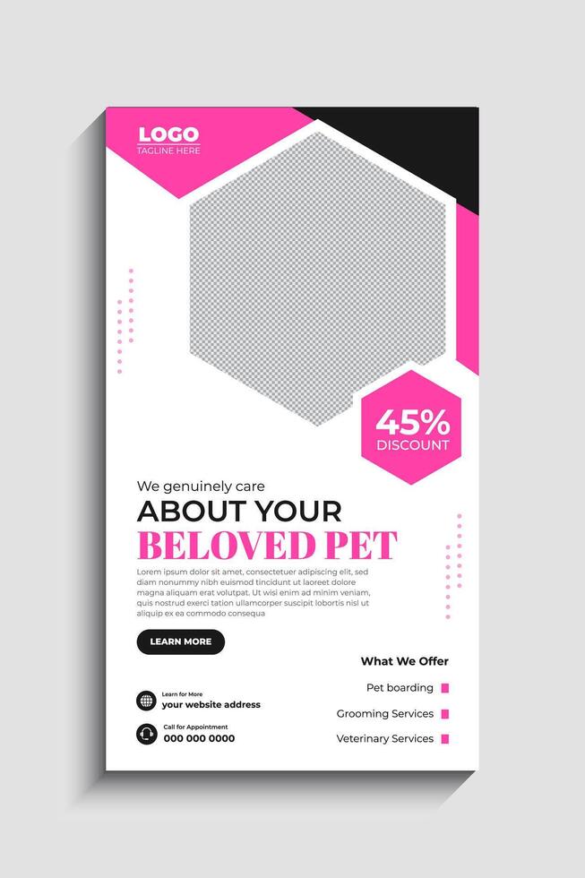 Pet Care social media story or web banner template vector