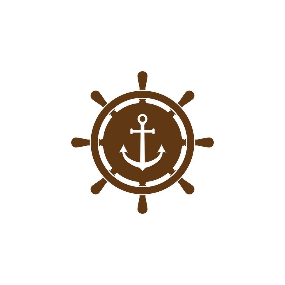 Ship steering wheel, anchor icon. illustration, flat design. vector