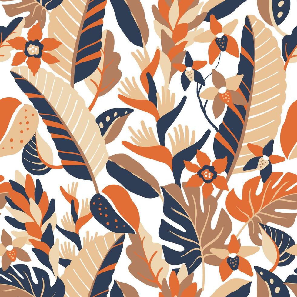 Seamless abstract pattern with Tropical Jungle plants. vector