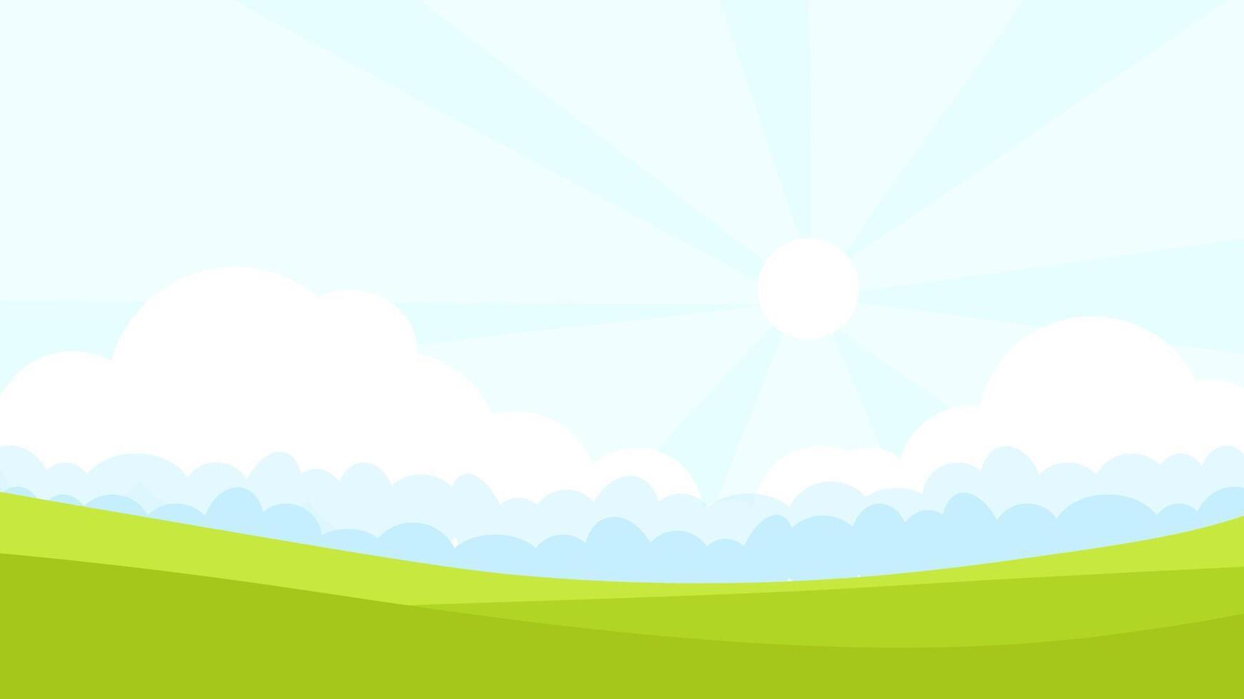 Green fields summer landscape with sun rays in the background vector
