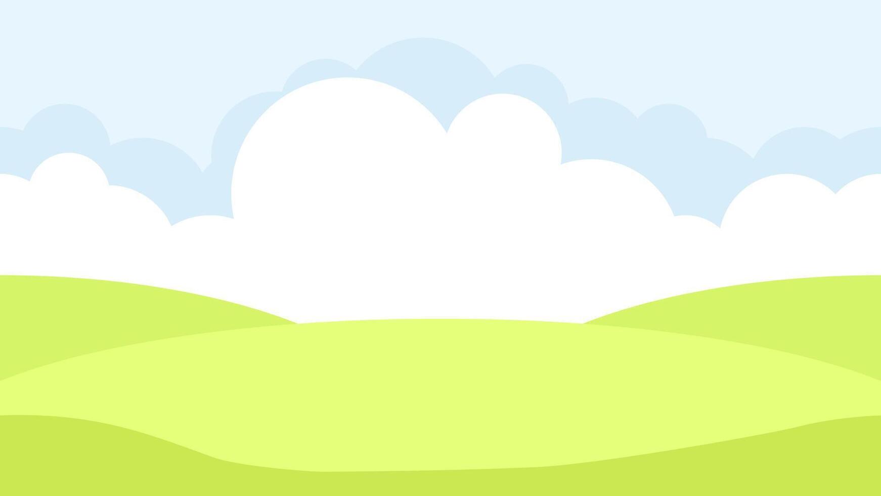 Green spring landscape with white clouds and blue sky vector