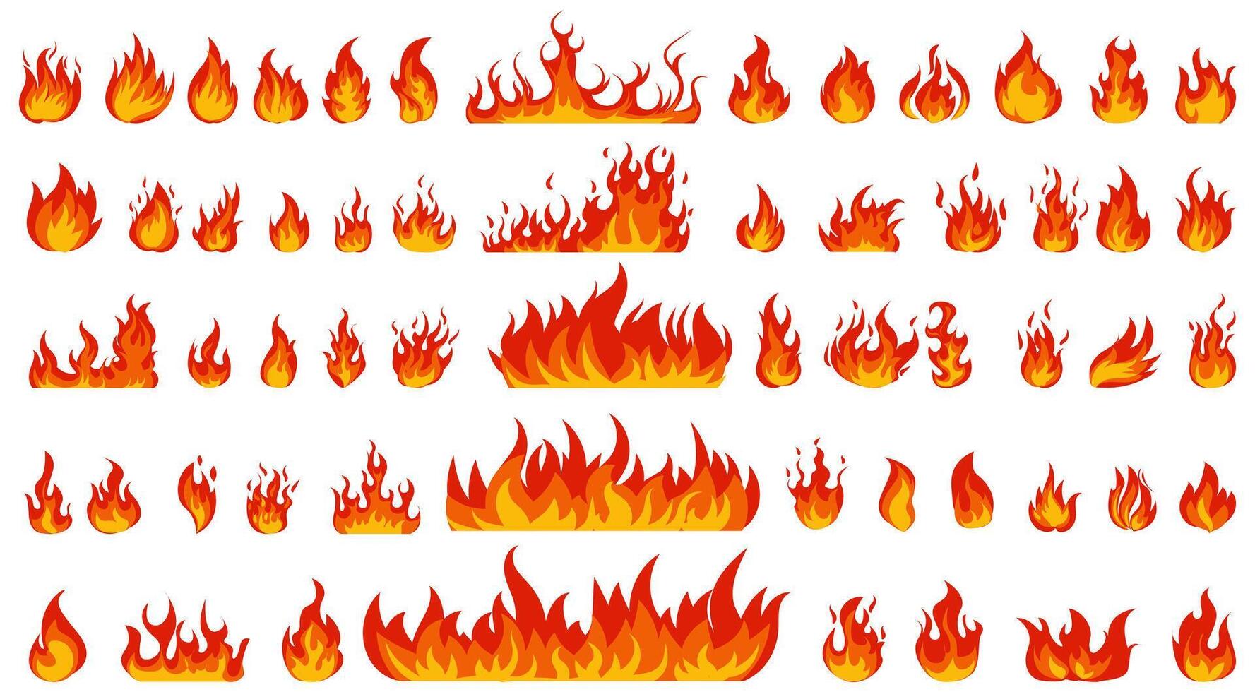 Collection Fire Flame Illustrations Set vector