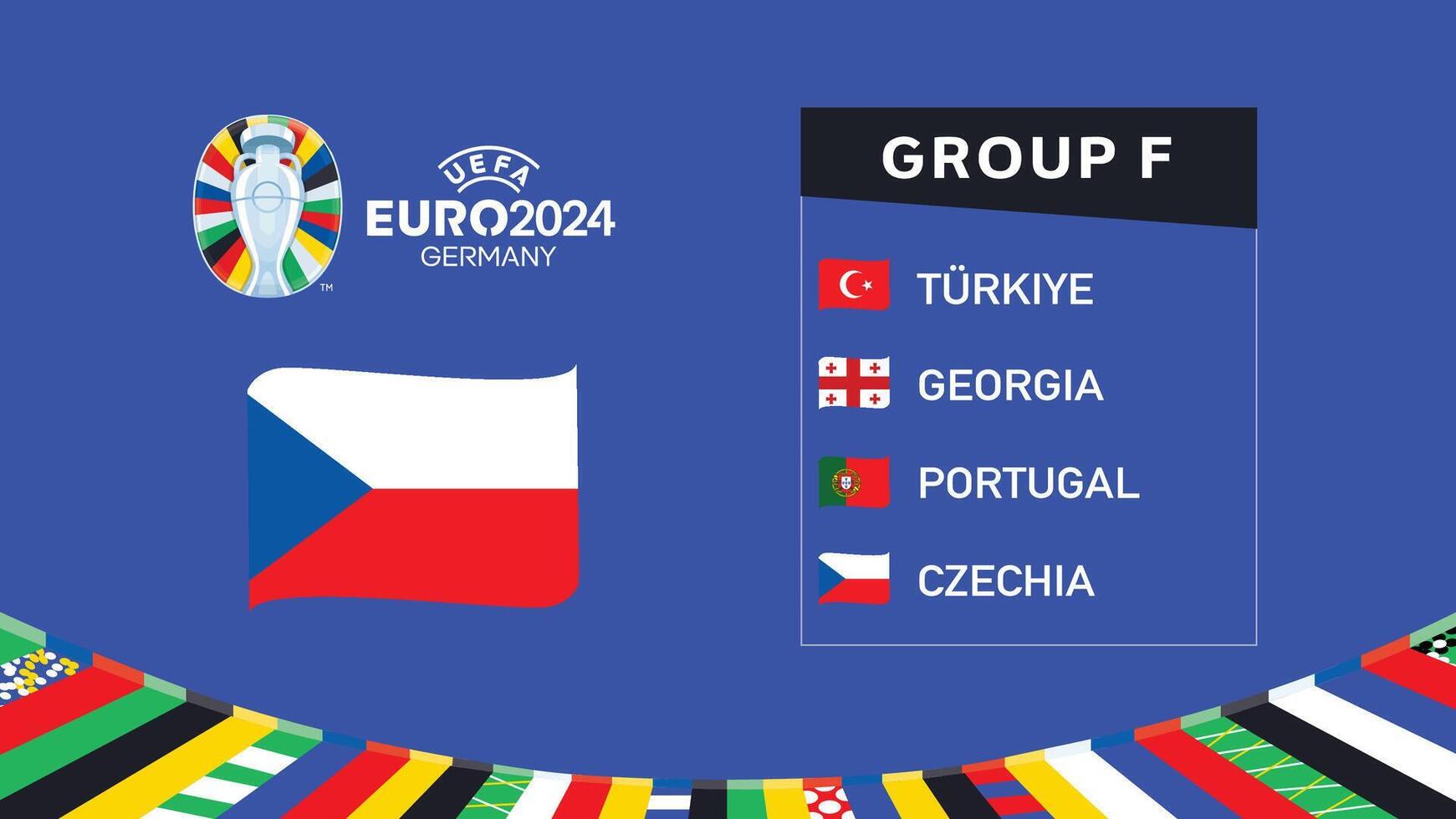 Czechia Flag Ribbon Euro 2024 Germany Group F Symbol Logo Design Illustration vector