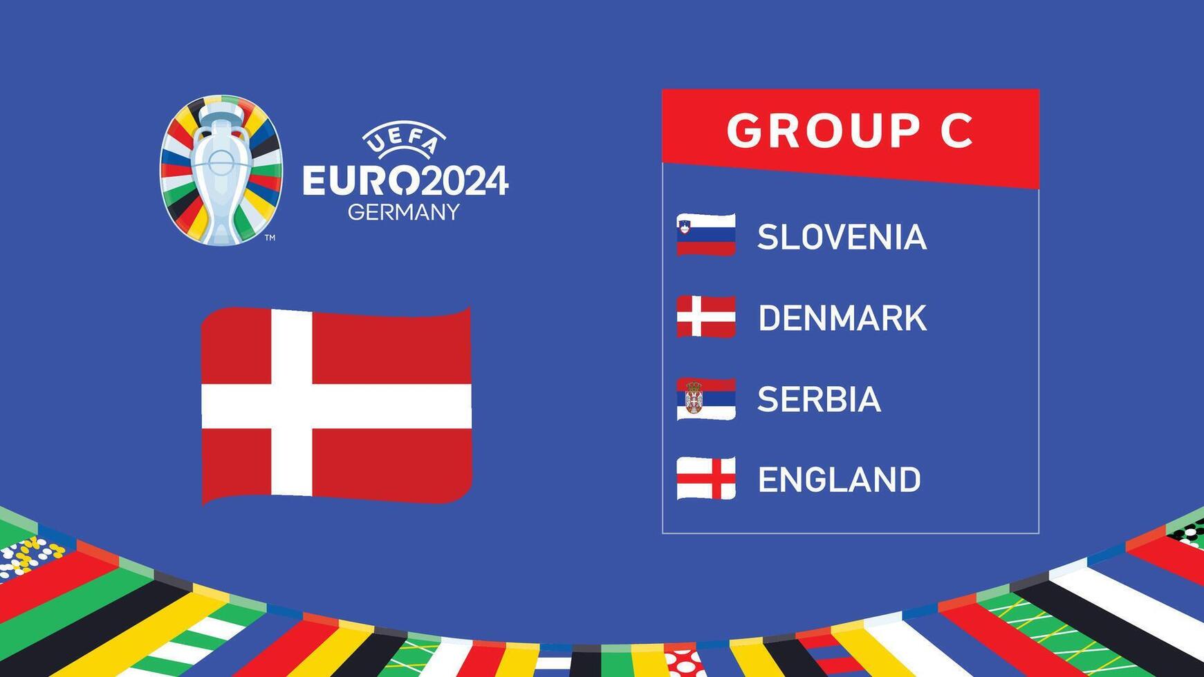Denmark Flag Ribbon Euro 2024 Germany Group C Symbol Logo Design Illustration vector