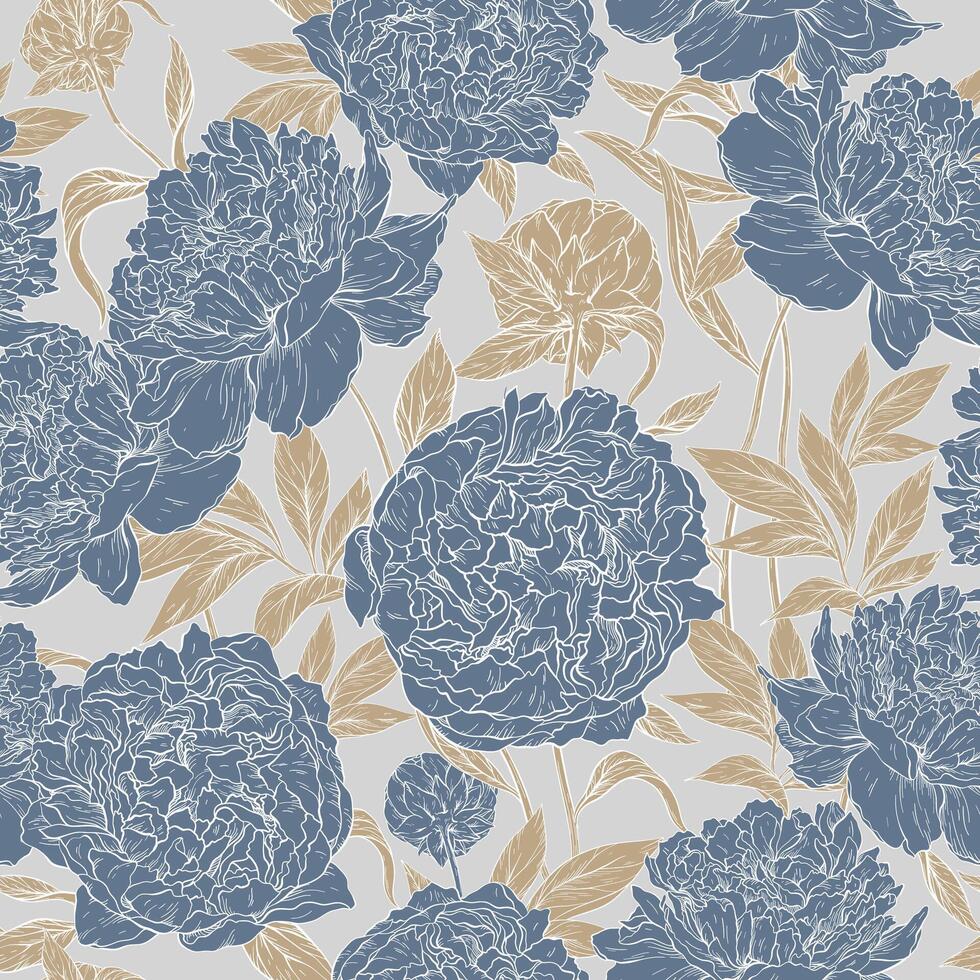 Seamless old vintage colored pattern with bouquet of peonies. vector