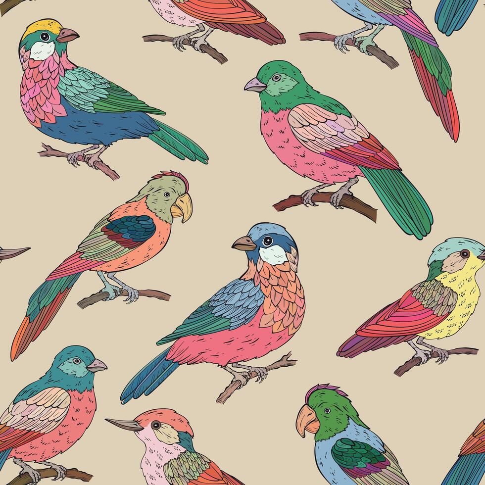 Seamless pattern with various birds types vector