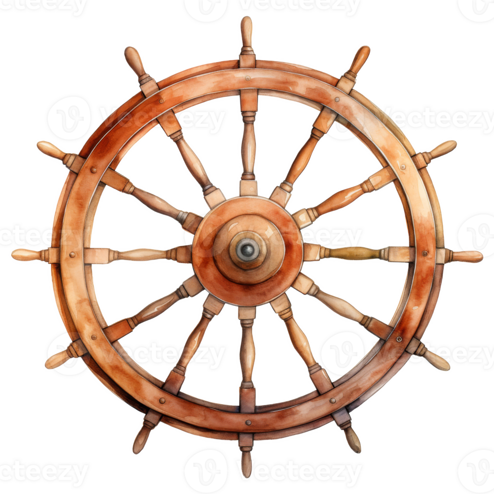 Ship's Wheel, Summer Illustration. Watercolor Style. png