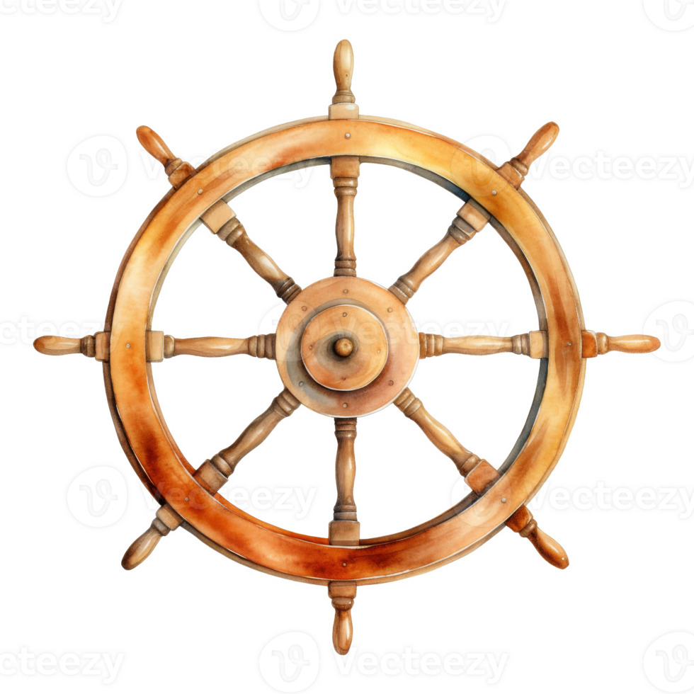 Ship's Wheel, Summer Illustration. Watercolor Style. png