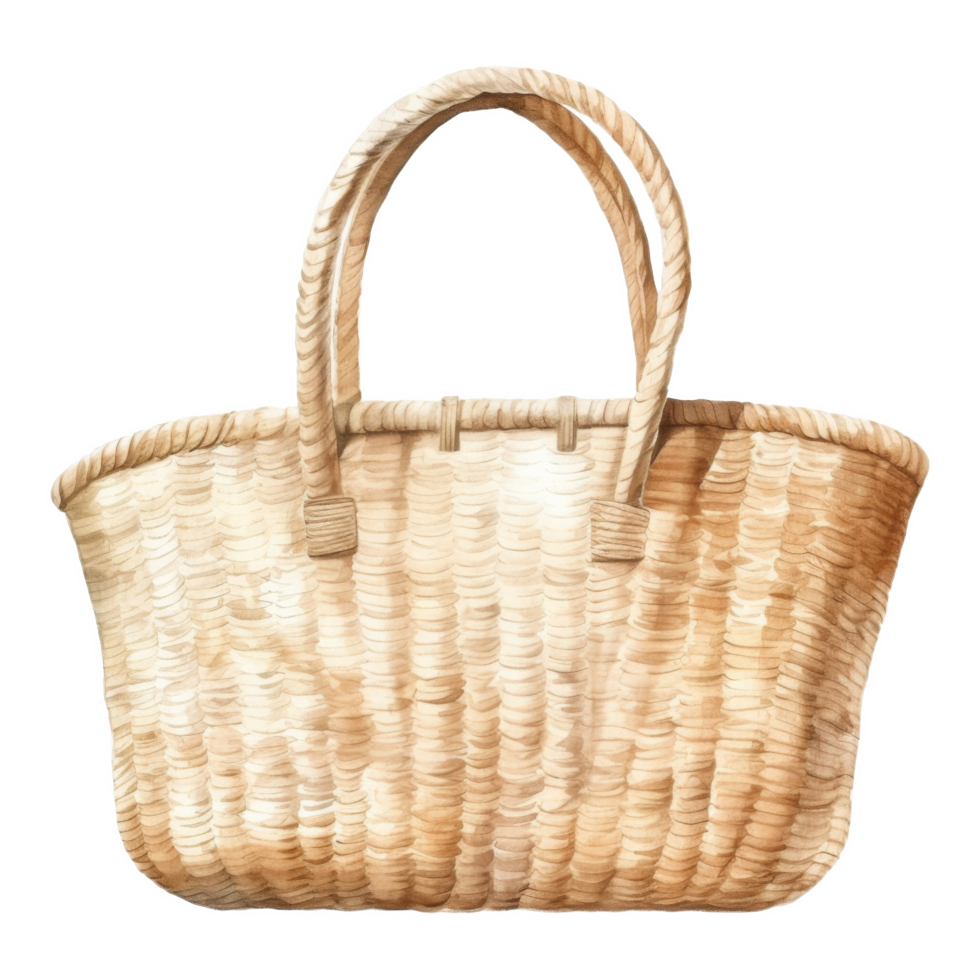 Straw Bag, Summer Illustration. Watercolor Style. png