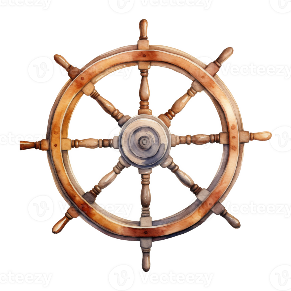 Ship's Wheel, Summer Illustration. Watercolor Style. png