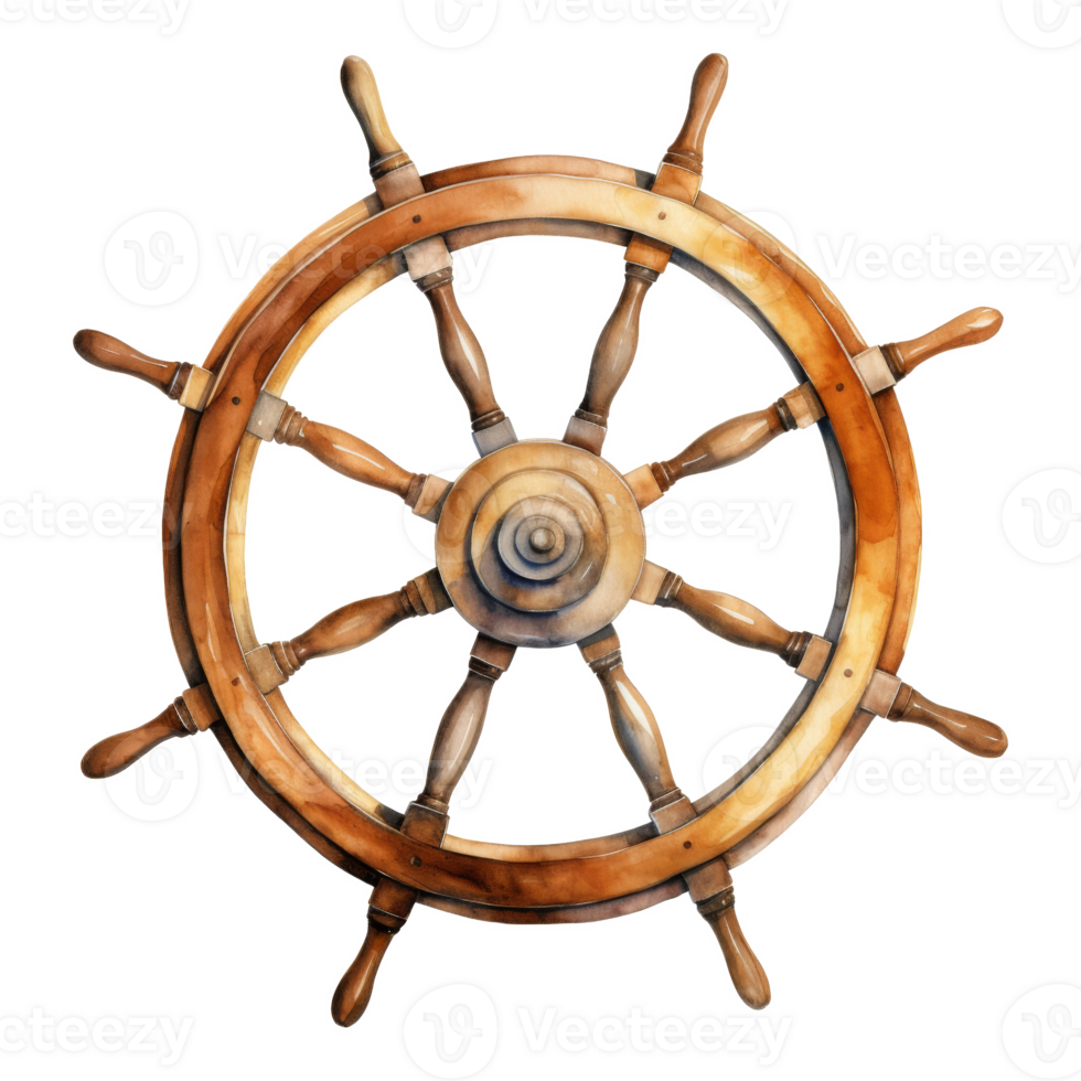 Ship's Wheel, Summer Illustration. Watercolor Style. png