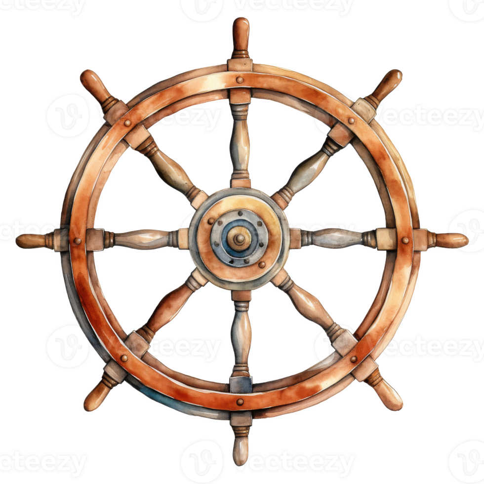 Ship's Wheel, Summer Illustration. Watercolor Style. png