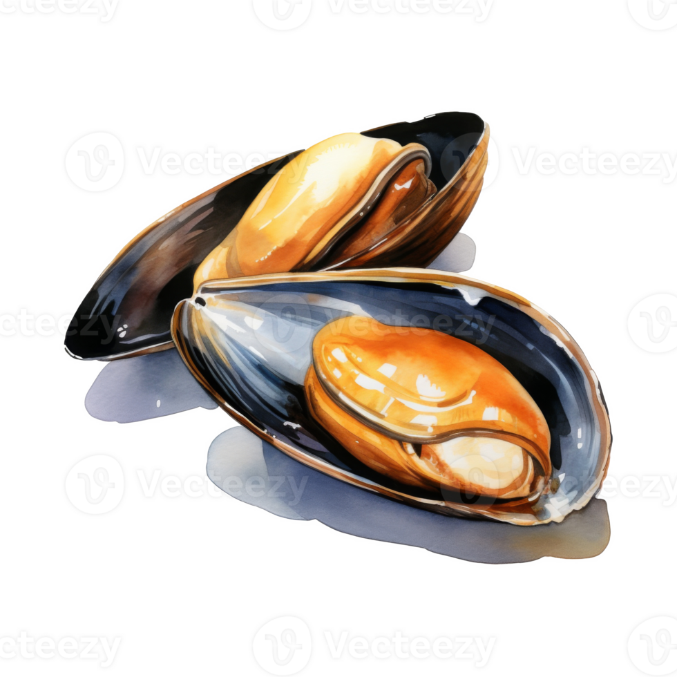 Mussel, Summer Illustration. Watercolor Style. png