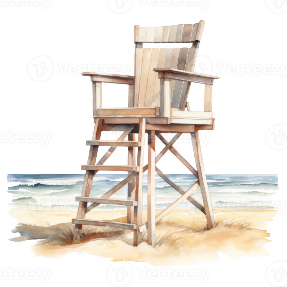 Lifeguard Chair, Summer Illustration. Watercolor Style. png