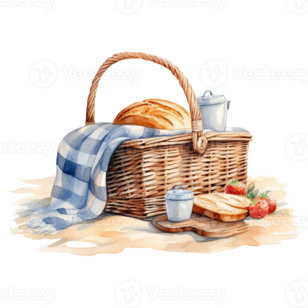 Picnic Basket, Summer Illustration. Watercolor Style. png