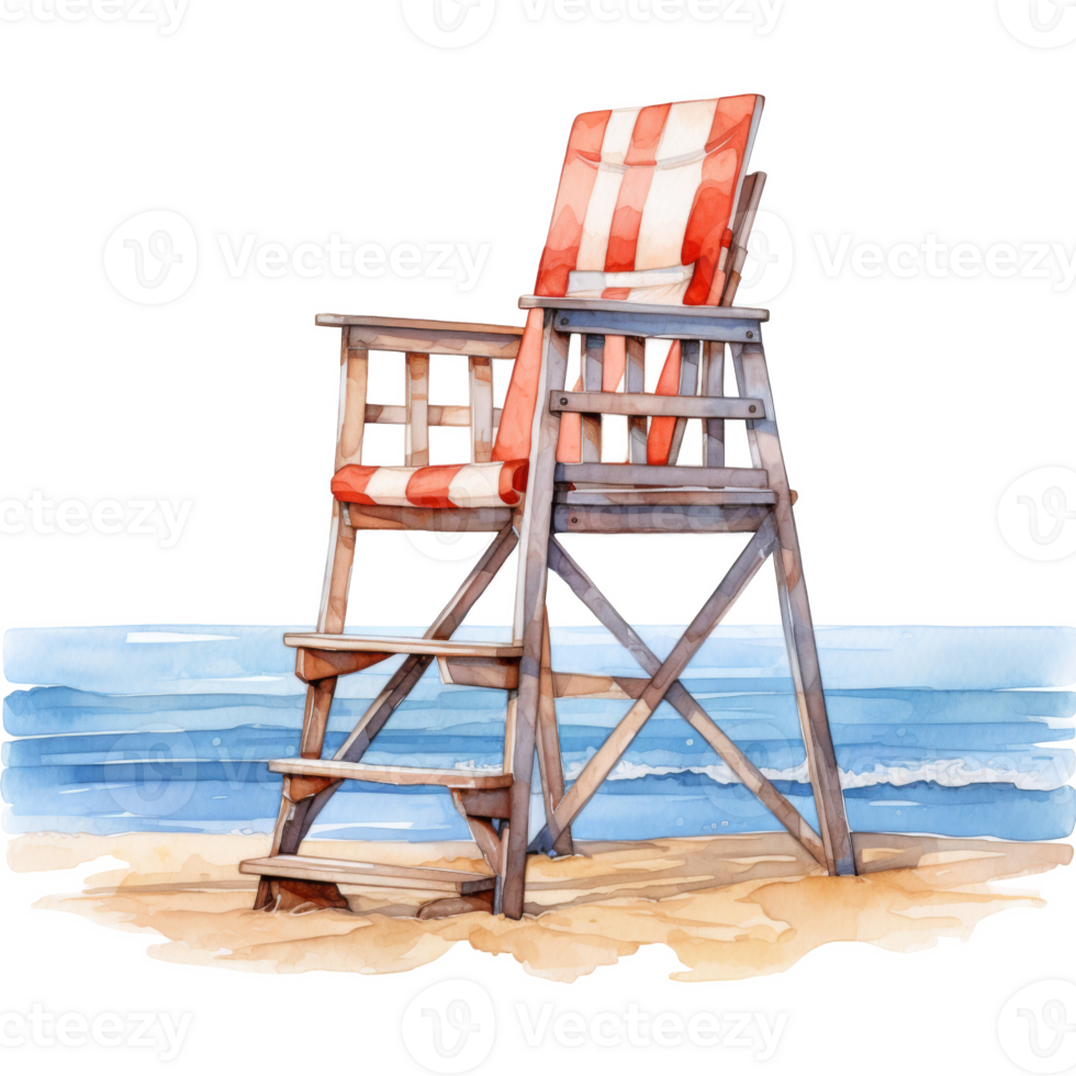 Lifeguard Chair, Summer Illustration. Watercolor Style. png