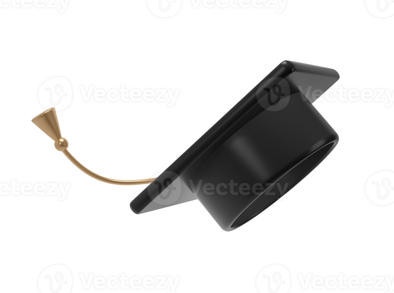 Graduation university or college black cap 3d illustration. Element for degree ceremony and educational programs design png