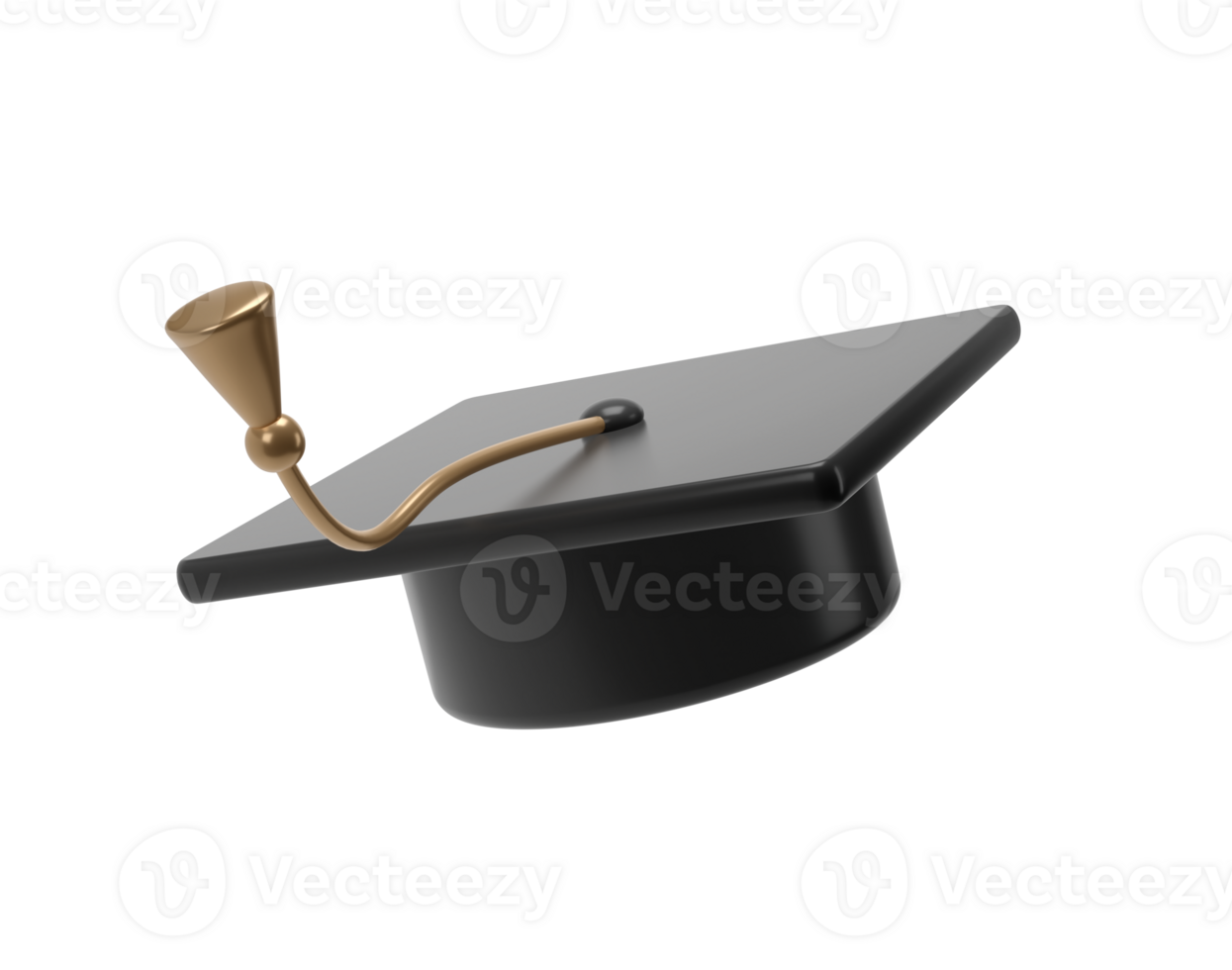Graduation university or college black cap 3d illustration. Element for degree ceremony and educational programs design png