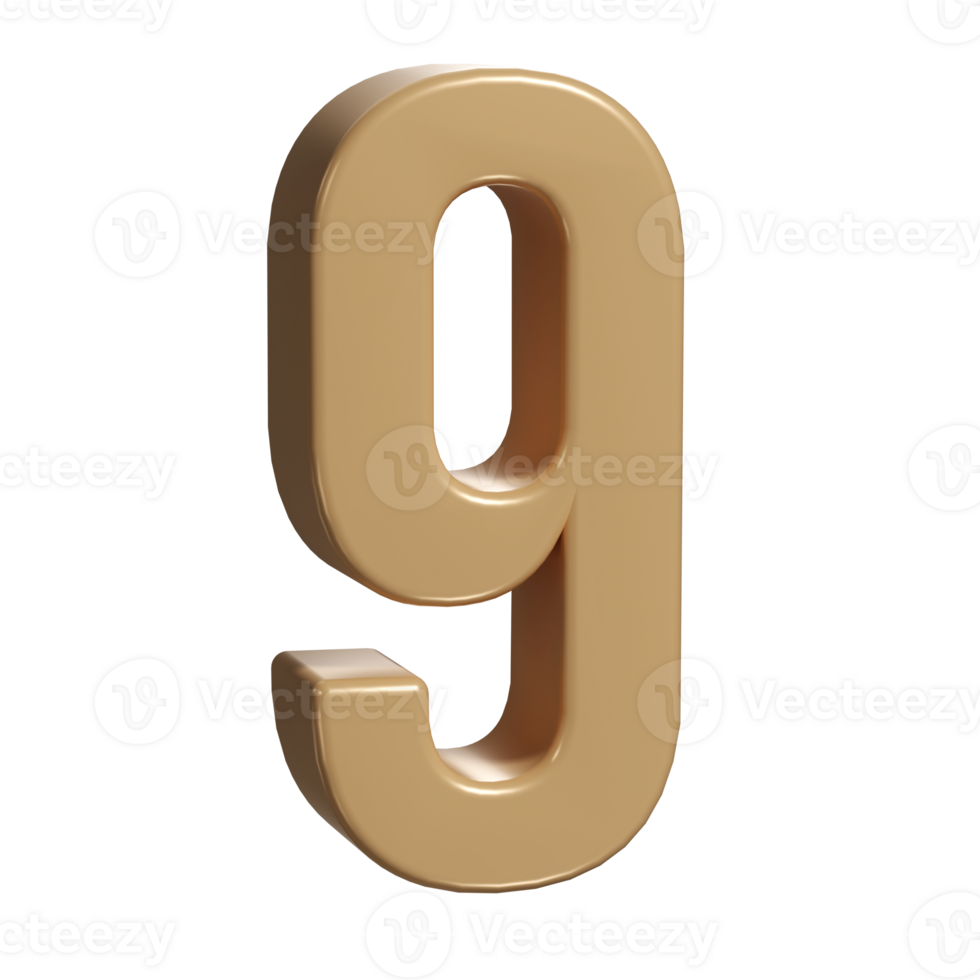 3d number nine 9 golden or bronze shining typography symbol or sign template, realistic illustration. Gold ninth digit or figure for numbering png