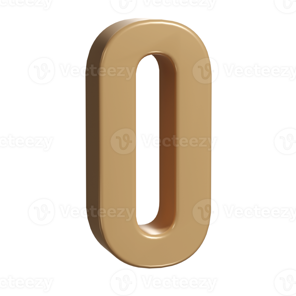 3d number zero 0 golden or bronze shining typography symbol or sign template, realistic illustration. Gold digit or figure for numbering png