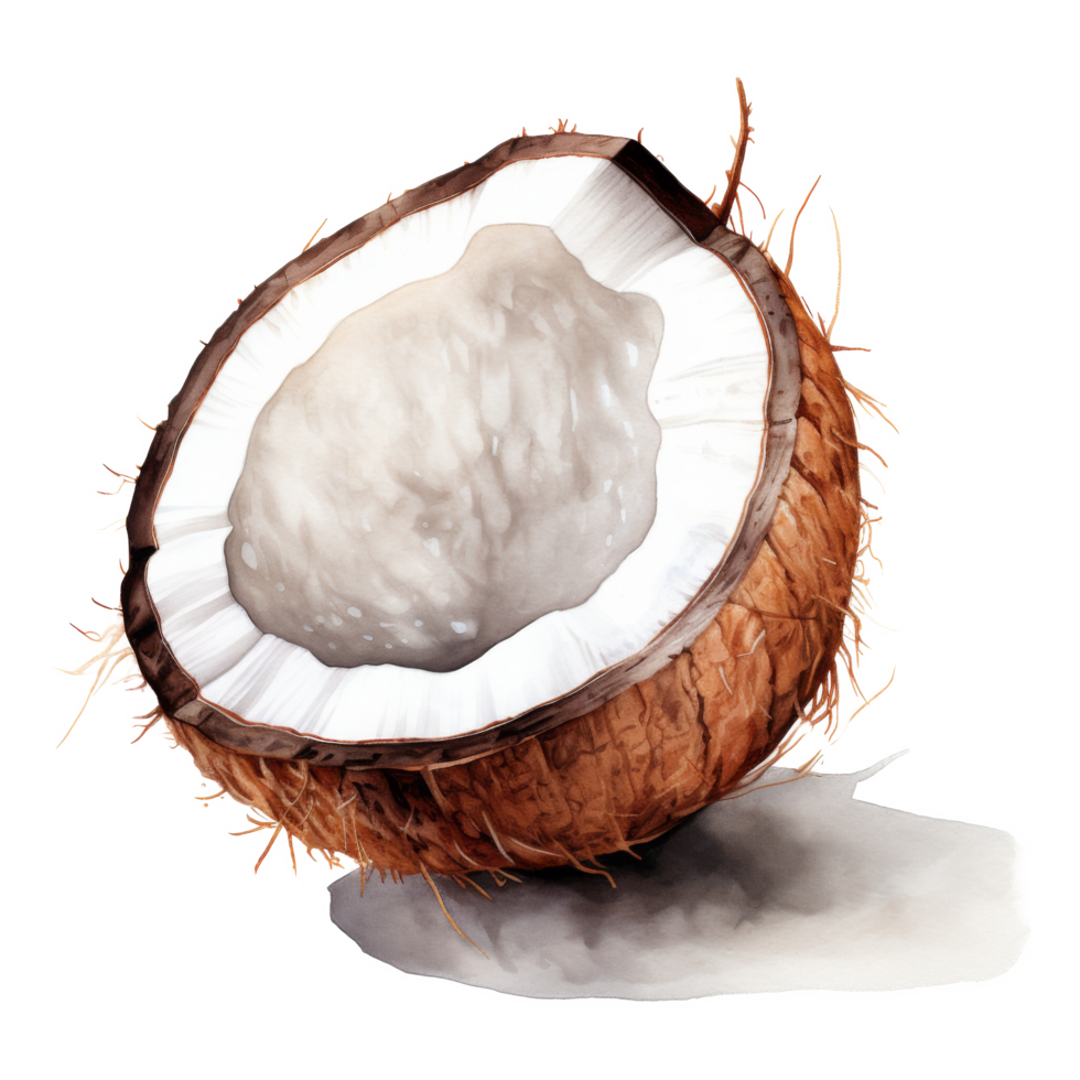 Brown Coconut, Summer Illustration. Watercolor Style. png