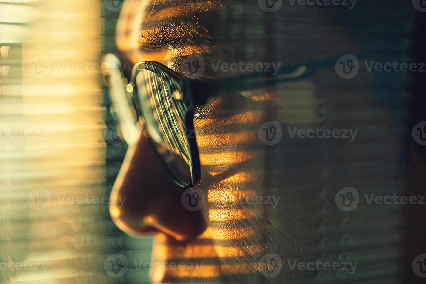 Portrait of a man in glasses who focused his gaze, close-up photo