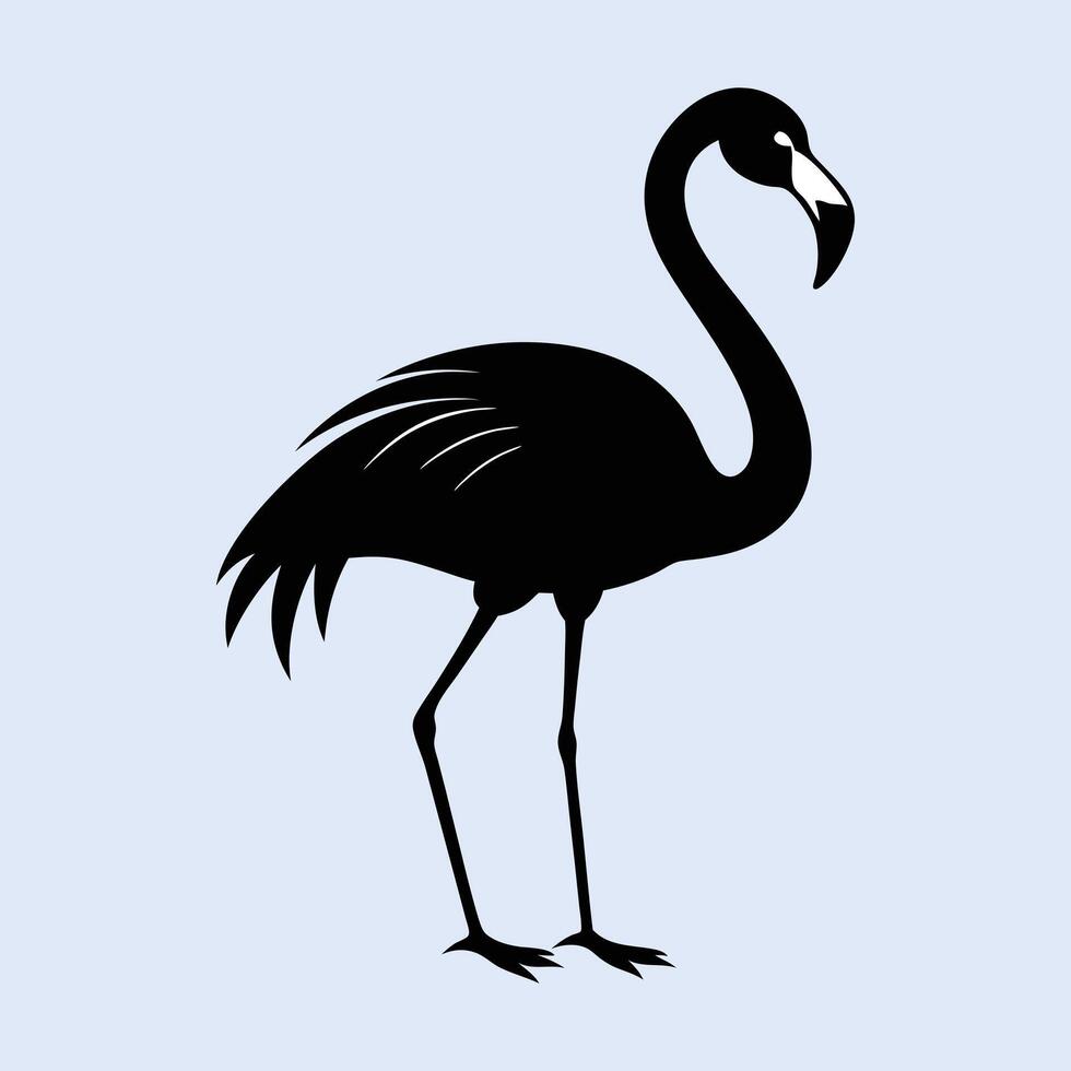 Flamingo Silhouettes art, Flamingo bird black Silhouette Clipart. Silhouette of a flying flamingo on white Background. Standing Flamingo bird outline ,good for graphic design resources. vector