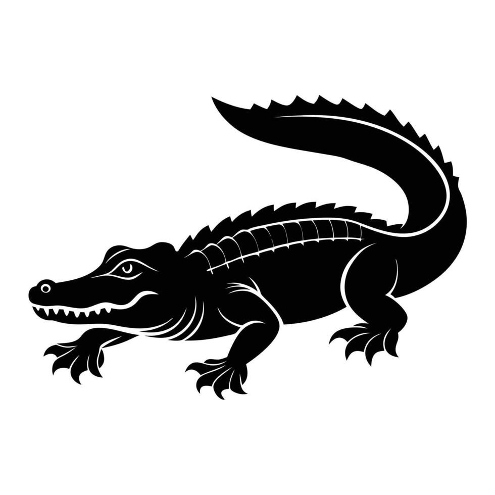 Alligator silhouette art white background. Silhouette of Crocodile, alligator, Stealthy Crocodile Illustration for Nature and Wildlife Designs vector