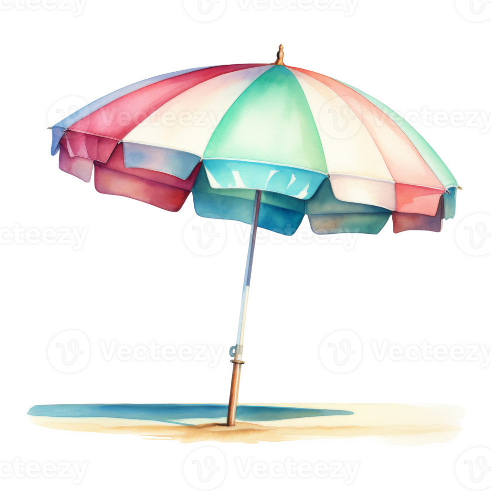 Beach Umbrella, Summer Illustration. Watercolor Style png